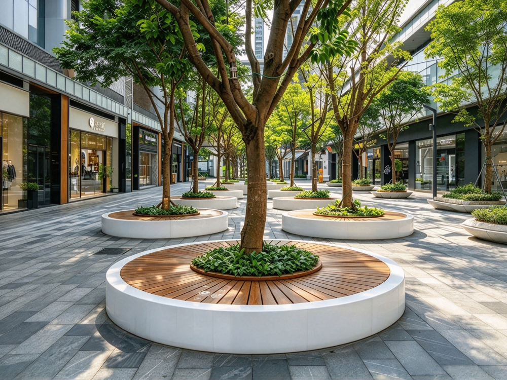 玻璃钢防腐木树池座椅圆形